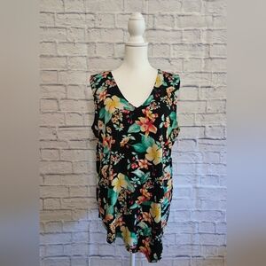 Rafaella Yellow and Pink Asymmetrical Blouse with Keyhole Detail